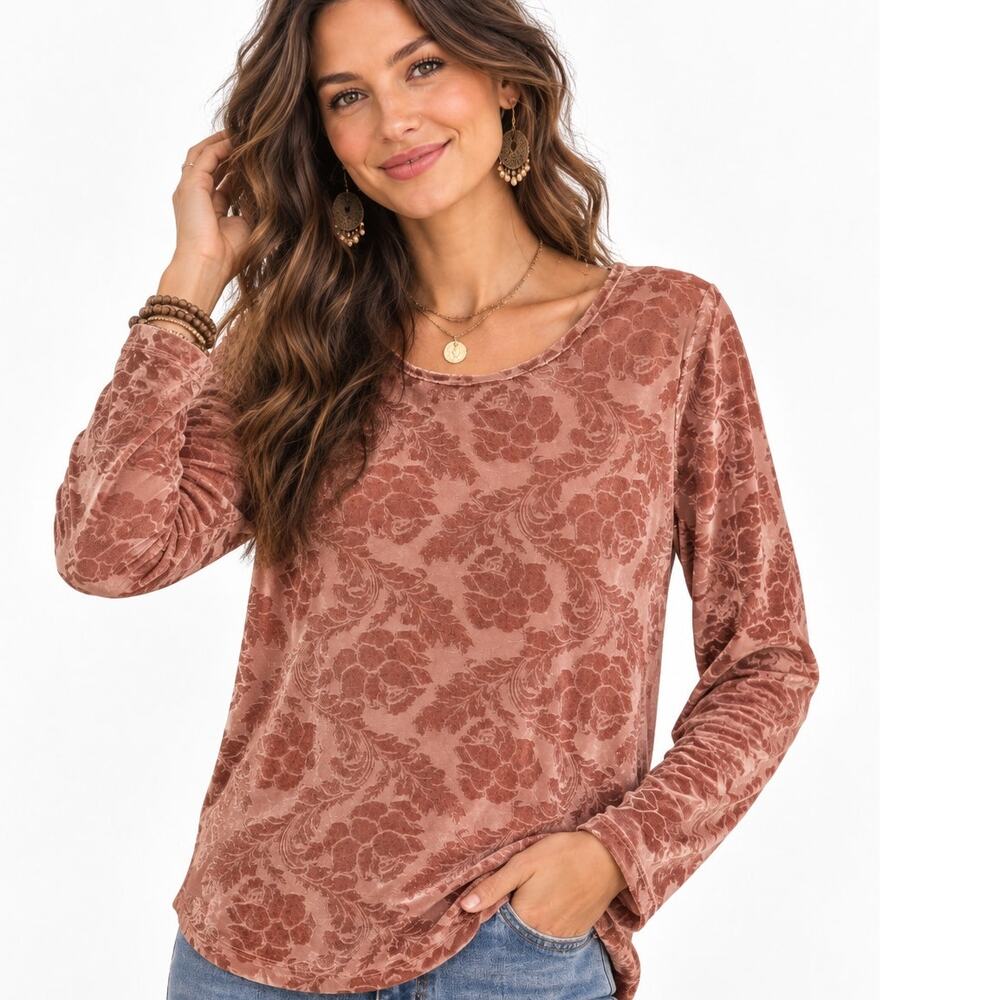 Sundance Delicate Senses Top Womens Small Pink Floral Velvet Burnout Bohemian